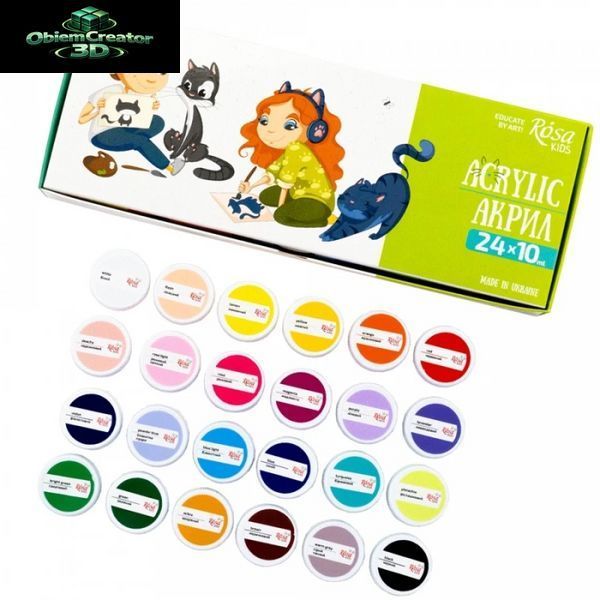 Набір акрилових фарб "ROSA Kids" /301216/ 24кол.*10мл Cats (1/6) 301216 фото